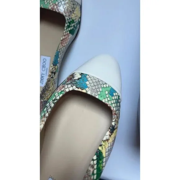 Jimmy Choo Cap-Toe Snakeskin-Embossed Leather Ballerina Flats size 37.5